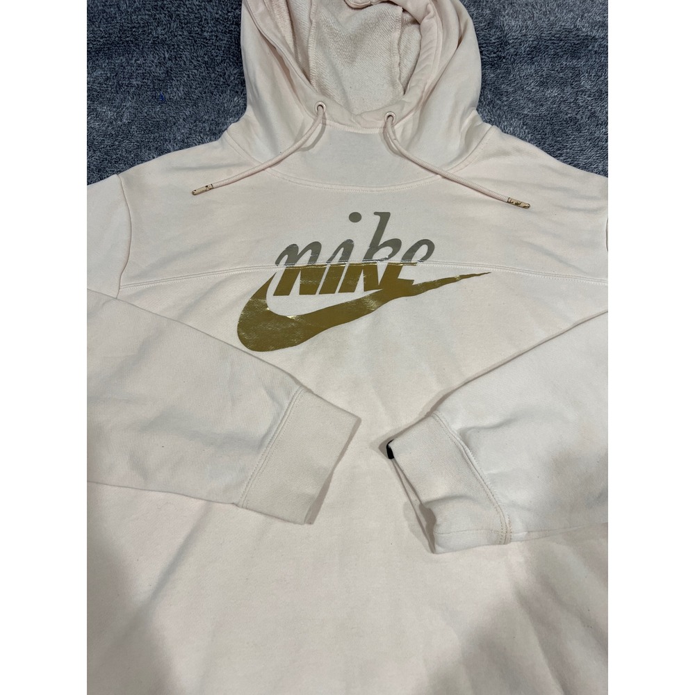 Nike Womens Pink Metallic Gold Silver Logo Hoodie Sweatshirt Size 1X